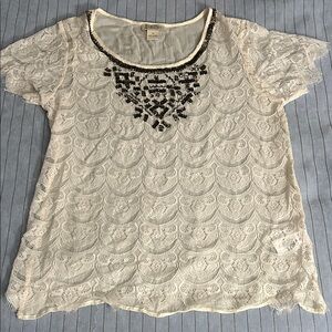 Lucky Brand Cream Lace Blouse with Black Detailing